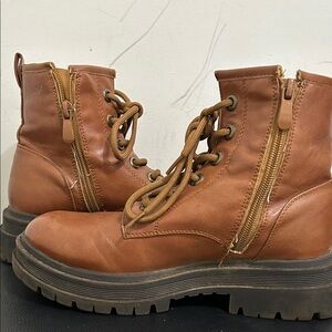 Dream Pairs Brown Leather Lace-Up Combat Boots